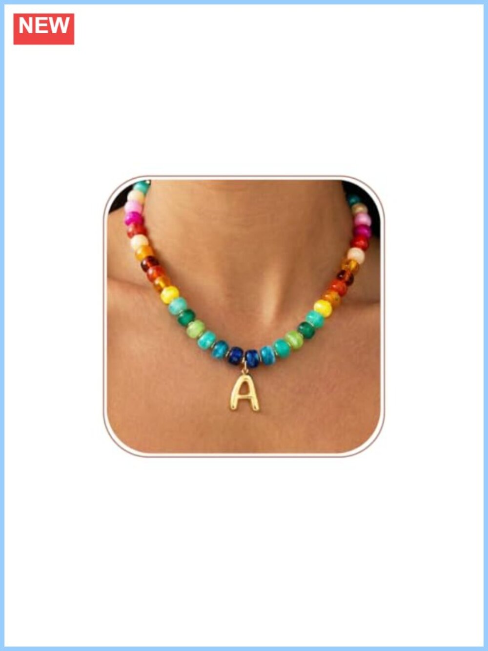 24K Gold Plated Beaded Initial Necklace - 14K Gold Plated Resin Beads -